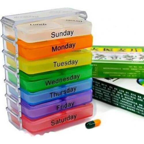Weekly 7 Days Pill Box 28 Compartments Pill Organizer Food-Grade PP Medicine Storage Dispenser Cutter Drug Cases for Home Travel