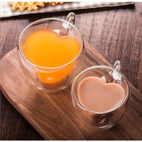 180ml/240ml Heart Love Shaped Tea Beer Mug 1pc Juice Coffee Gift Double Layer Cup Glass Heat-Resisting Drinkware with Handle
