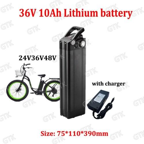 36V 10Ah Lithium ion battery 36v 10ah li-ion 18650 Black silver fish BMS for 500w e-bike Electric Scooter bicycles + charger