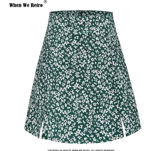 Harajuku Y2K Floral Print Mini Skirt VD2098 Pink Green Summer Split Front Women Sexy Skirt Jupe