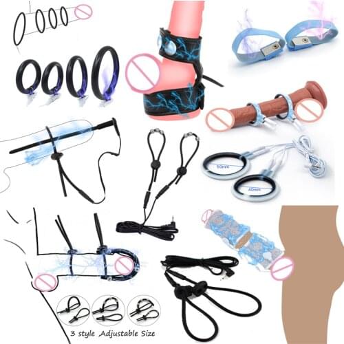 Male Electro Shock Penis Ring,Electric Stimulation Massage Cock Ring Delay Time Ring Medical Themed Toys Sex Product Accessories