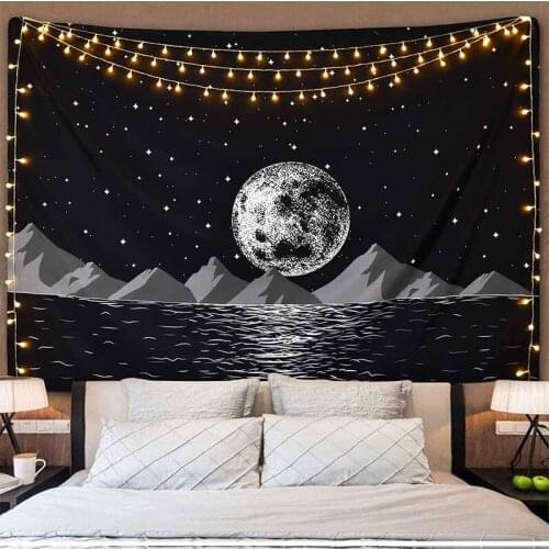 Natural Moon Star Series Space Tapestry Wall Hanging Black White Hippie Tapestry Wall Carpet Thin DormDecor Psychedelic Tapestry