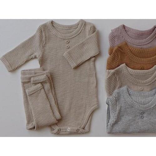 2021 New Baby Clothes Set Elasticity Ribbed Cotton Bodysuit + Leggings For Autumn Girl Set Newborn Boys Long Sleeve Clothes Set
