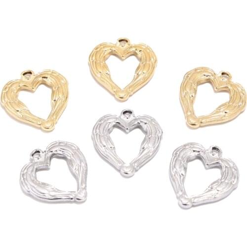 New 6pcs Gold Tone Stainless Steel 21*22mm Charm Hollow Heart Embossing Pendant For DIY Love Jewelry Necklace Making Findings