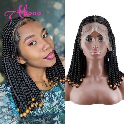 14' Braided Wigs for Black Women 13x9 Short Synthetic Lace Front Wig Cornrow Braids Lace Frontal Wigs Baby Hair Box Braid Wig