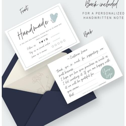 Personalized Handmade With Love Card For Customers - Instant Download Business Note - Social Media Icons & Handwritten Note