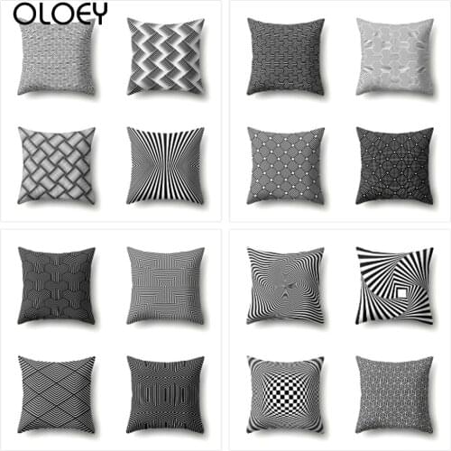 Geometric Polyester Pillow Case Abstract Black White Striped Dotted Grid Cushion Cover Pillow Protectors for Sofa Car Home Decor