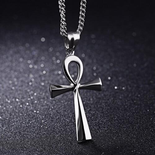 Simple Classic Fashion Cross Egyptian Ankh Life Symbol Antique Silver Color Pendant Short Long Chain Necklaces Jewelry For Women