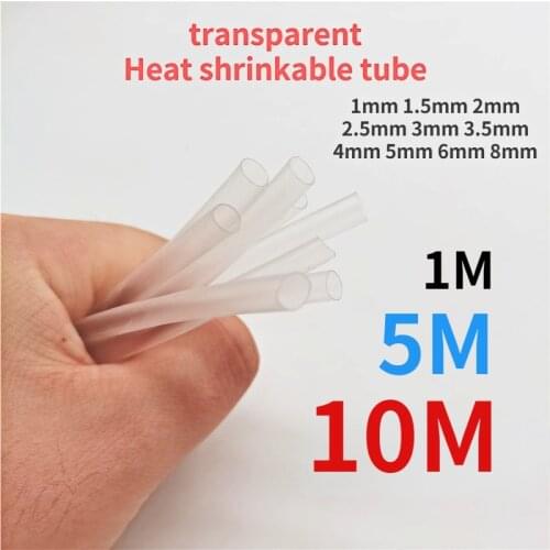 50m-1mm 1.5mm 2mm 2.5mm 3mm 3.5mm 4mm 5mm 6mm 8mm Transparent Clear Heat Shrink Tube Shrinkable Tubing Sleeving Wrap Wire kits