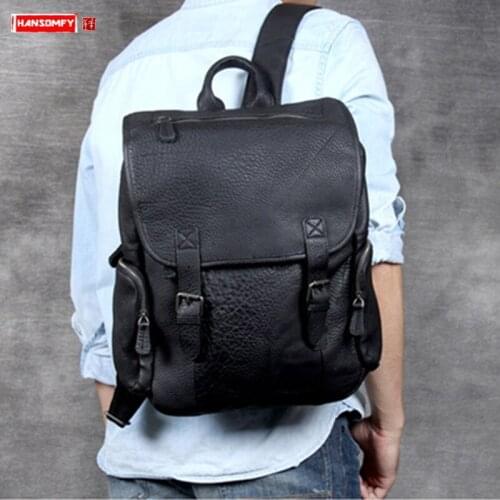 The First Layer of Leather Backpack Men Shoulder Bag Travel Bag Large-capacity Laptop Backpack Casual Schoolbag Original Male