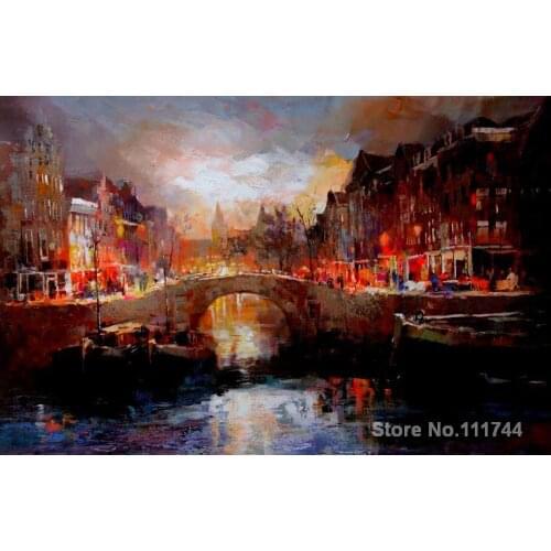 Modern art painting on canvas City Amsterdam I hand painted Willem Haenraets artwork High quality