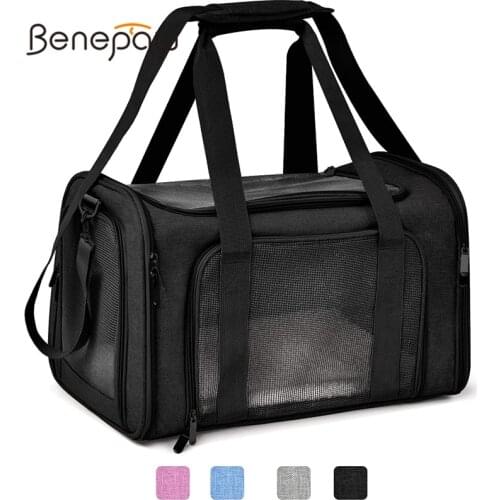 Benepaw Breathable Small Dog Carrier Bag Collapsible Padded Shoulder Strap Pet Carrying Transporter For Puppies Cats Fleece Mat