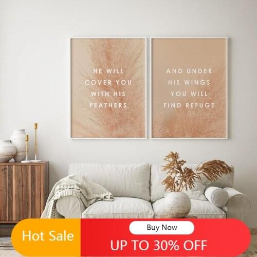 WTQ Bible Verse Psalm Posters Wall Art Canvas Painting Prints Pampass Grass Scripture Christian Quotes Home Decor