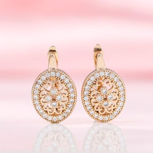 Ladies Fashion and Exquisite Zircon Hollow Earrings Ladies Luxury Wedding Fashion Jewelry Gold Flower Copper Earring Jewelry