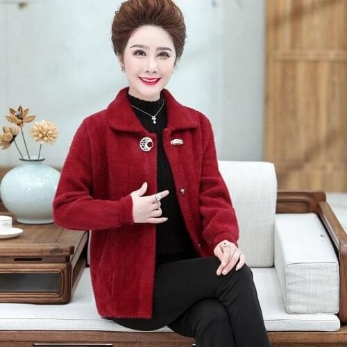 Women 2021 Autumn Winter Faux Mink Cashmere Cardigan Female Casual Slim Loose Oversize knit Coat Ladies Warm Mid-aged Jacket C86