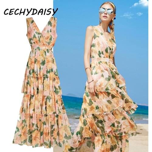 Runway 2021 Fashion Dress Women High Waist Sleeveless Boho Beach Chic Vacation Sundress Maxi Dresses Summer Clothes Vestidos Y2k