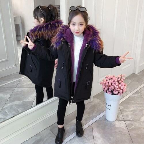 Winter Faux Fur Jacket Snowsuit Girls Clothes Plush Thicken Jacket Windproof Warm Outdoor Hooded Coat Girl Kids Fur Parka