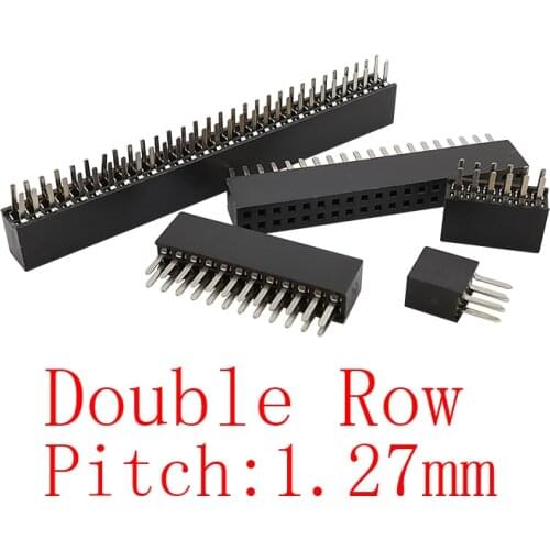 10Pcs Black 1.27 mm Pitch Double Row Female Pin Header Socket Straight Strip 1.27mm Pinheader PCB Board Connector 2x3Pin-2x50Pin