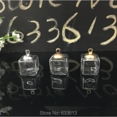 100sets/lot 10X10mm mini square Glass Bubble with 8mm cap pendant set jewelry finidngs fashion handmade glass globe vial pendant