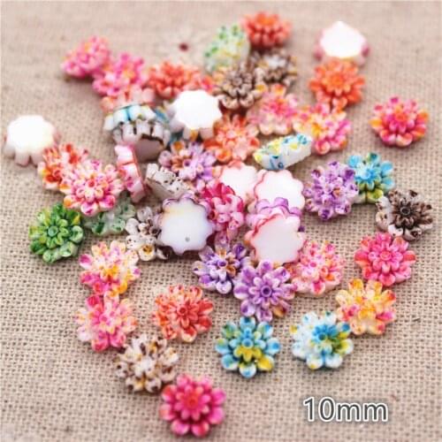 100pcs 10mm Mix Colors Resin Flower Multi-color Painted Flatback Cabochon DIY Jewelry Phone Craft Decoration