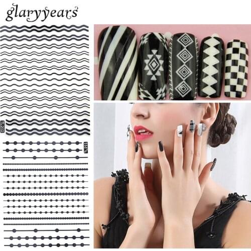 12 Black Design 1pc Nail Decal Nail Sticker Line Pattern Beauty Women Polish Manicures Diy Nail Art Decoration Tool Nail Sticker