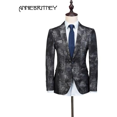2018 Grey Jacquard Men Suits for Wedding Floral Gentle Tuxedo Slim Fit Groom Blazer Prom Wear Formal Terno Masculino Only Jacket