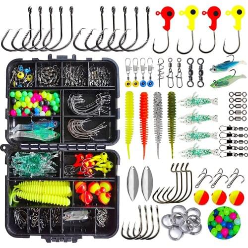 202pcs Fishing Accessories Kit Including Jig Fishing Hooks Soft Lures Swivels Snaps Bobber Floats Fishing Tackle