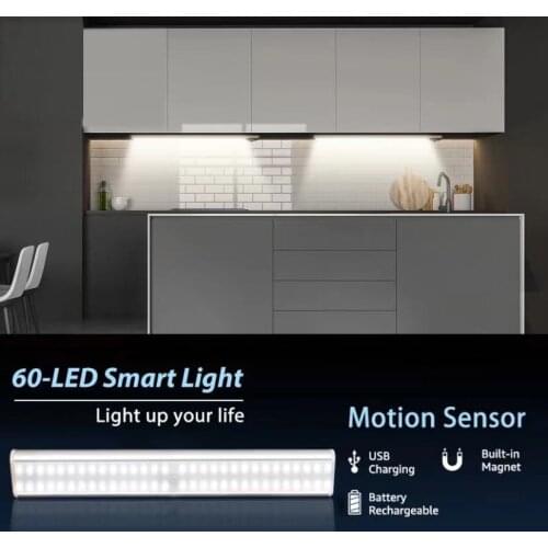 24/40/60 LEDs PIR LED Motion Sensor Light USB Rechargeable LED Under Cabinet Night Light For Kitchen Closet Wardrobe Stairs