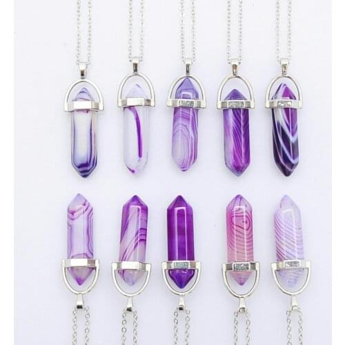 3pcs Natural Stone Hexagonal column Crystal Necklaces Agates Pendant 2020 Statement Choker Necklace Bohemian for Women Jewelry