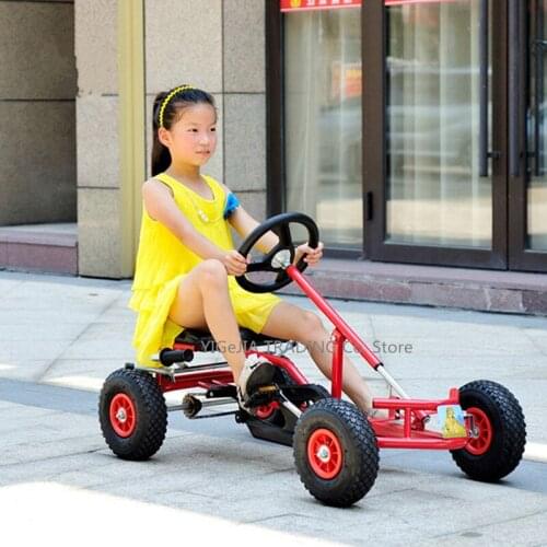 4 Wheel Pedal Powered Ride On Car, Outdoor Racer Pedal Go Kart with Adjustable Seat, Rubber Wheels, Brake
