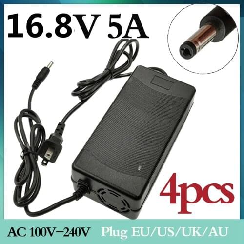 4pcs best price 14.4V 14.8V 5A DC 16.8V 4S lithium battery charger for14500 14650, 17490, 18500, 18650, 26500 lithium p