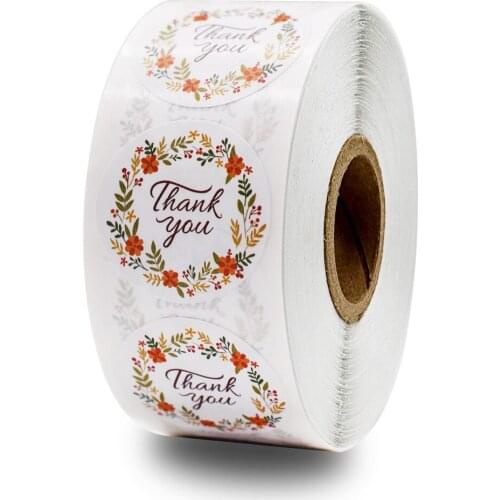 Round Wreath Thank You Stickers Seal Labels 100-500pcs 1'' Paper Wedding Stickers Scrapbooking Package Gift Stationery Sticker