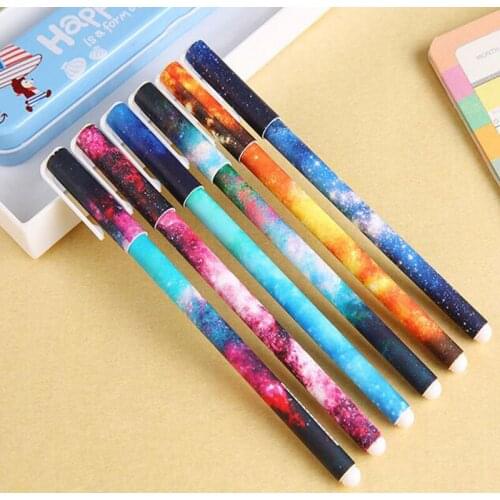 6 pcs / Lot Multi-style Colorful Starry Sky Gel Pen Star Pattern Cute Kitty Hero Flower Roller Ball Point Pens Stationery Caneta