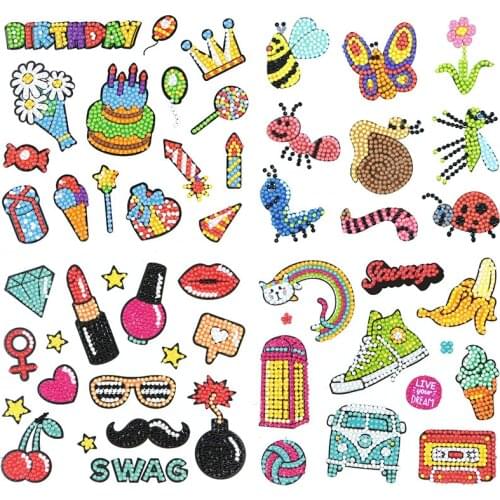 Diamond Painting Stickers Kids 5D DIY Art Craft Guitar Suitcase Sticker Painting with Diamonds by Number for Children Decoration