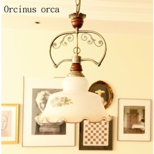 American country solid wood chandelier living room corridor restaurant Mediterranean retro painted LED single head Chandelier