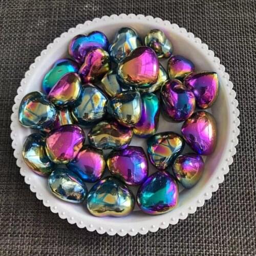 Aura Titanium Rainbow Heart Natural Quartz Crystal Gemstones Healing Reiki Gems Stones Home Decoration