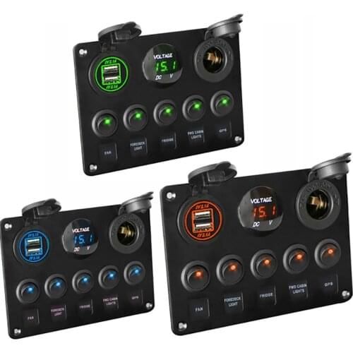 Car Charger Digital Voltmeter Dual USB Port 12V Outlet Combination Waterproof for Car Marine Ship LED Toggle Rocker Switch Panel