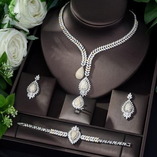 HIBRIDE Beautiful Leaf Shape CZ Necklace Set Women Fashion Jewelry Set Bridal Weeding Jewelry parure bijoux femme mariage N-668