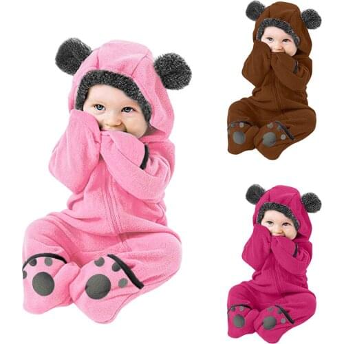 Baby Clothes Infant Baby Girls Boys Solid Cartoon Ears Hoodie Romper Clothes Fleece Jumpsuit clothes for новорождëных Clothes