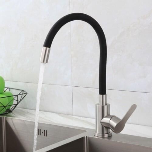 Kitchen Sink Tap 304 Stainless Steel Silica Gel Nose Any Direction Rotate Kitchen Faucet Cold and Hot Water Mixer Single Handle