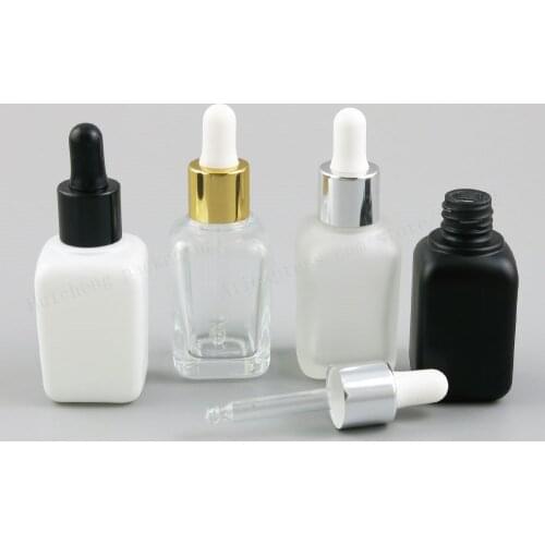 12 x 30ml Square Frost Black White Clear Glass Essential Oil Bottle With Dropper 1OZ Essential Oil Container
