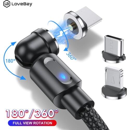 Lovebay Fast Charging Magnet Charger Micro USB Type C Cable 540 Rotate Magnetic Cable Mobile Phone For iPhone 12 Pro Max Xiaomi