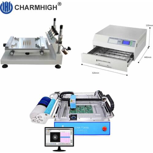 Small SMT line CHMT36VA Pick and Place Machine + 4432 Stencil Printer + Reflow Oven 420