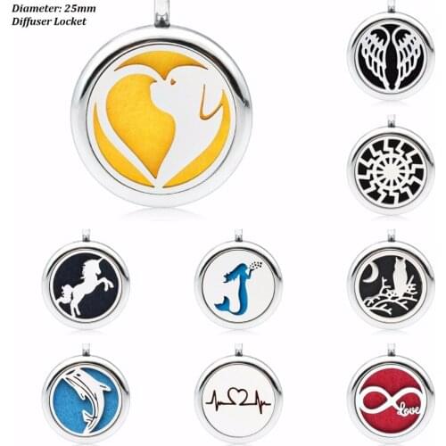 Angel wing unicorn Dog cat 25mm essential oil Locket Perfume diffuser Aroma locket pendant fit necklace making 1 pad no chain