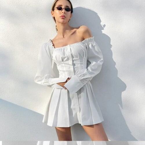 BeeHouse white mini dresses women vestido de mulher shirt long sleeve feminino off shoulder dress sexy blanco vestidos para muje