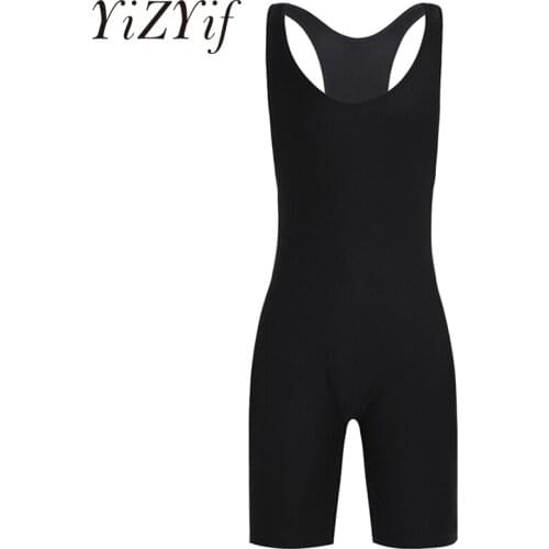 YiZYiF Mens wrestling costume spandex Bodysuit One-piece Sleeveless Modified Wrestling Singlet Boxer Tight Underwear Underpants