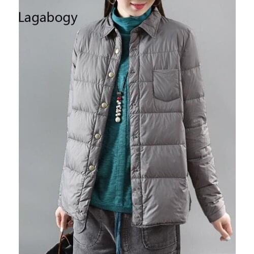 Lagabogy New Autumn Winter Women White Duck Down Coat Ultra Light Casual Basic Warm Puffer Jacket Slim Parkas Outwear