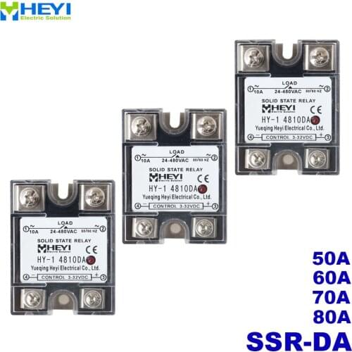SSR-50DA 60DA 70DA 80DA SSR Single Phase DC Control AC Heat Sink 3-32VDC To 5-220VDC 10A 25A 40A 60A DA Solid State Relay