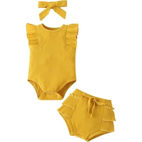 Solid Color Baby Clothes Girls Sets Summer Newborn Baby Girls Clothes Set Cotton Sleeveless Tops+Pants+Headband Newborn Clothing