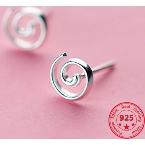 Authentic Punk Minimalist Geometric Spiral Hollow Round Stud Earrings Men Women 925 Sterling Silver Fine Jewelry Accessories